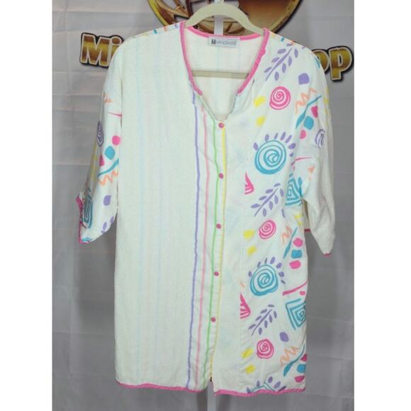 Vandemere Pastel Terry Robe Swim CoverUp Abstract Striped Pool Lounge Wear Large - Picture 1 of 5